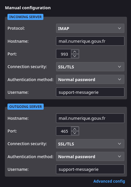 Formulaire IMAP/SMTP
